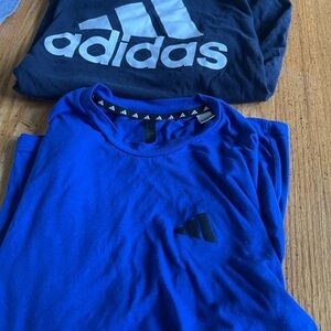 Two men’s small adidas tees royal blue and black